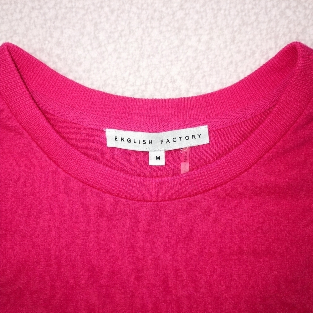 English Factory Hot Pink Peplum Babydoll Feminine Top Puff Sleeves Size Medium - Picture 6 of 10